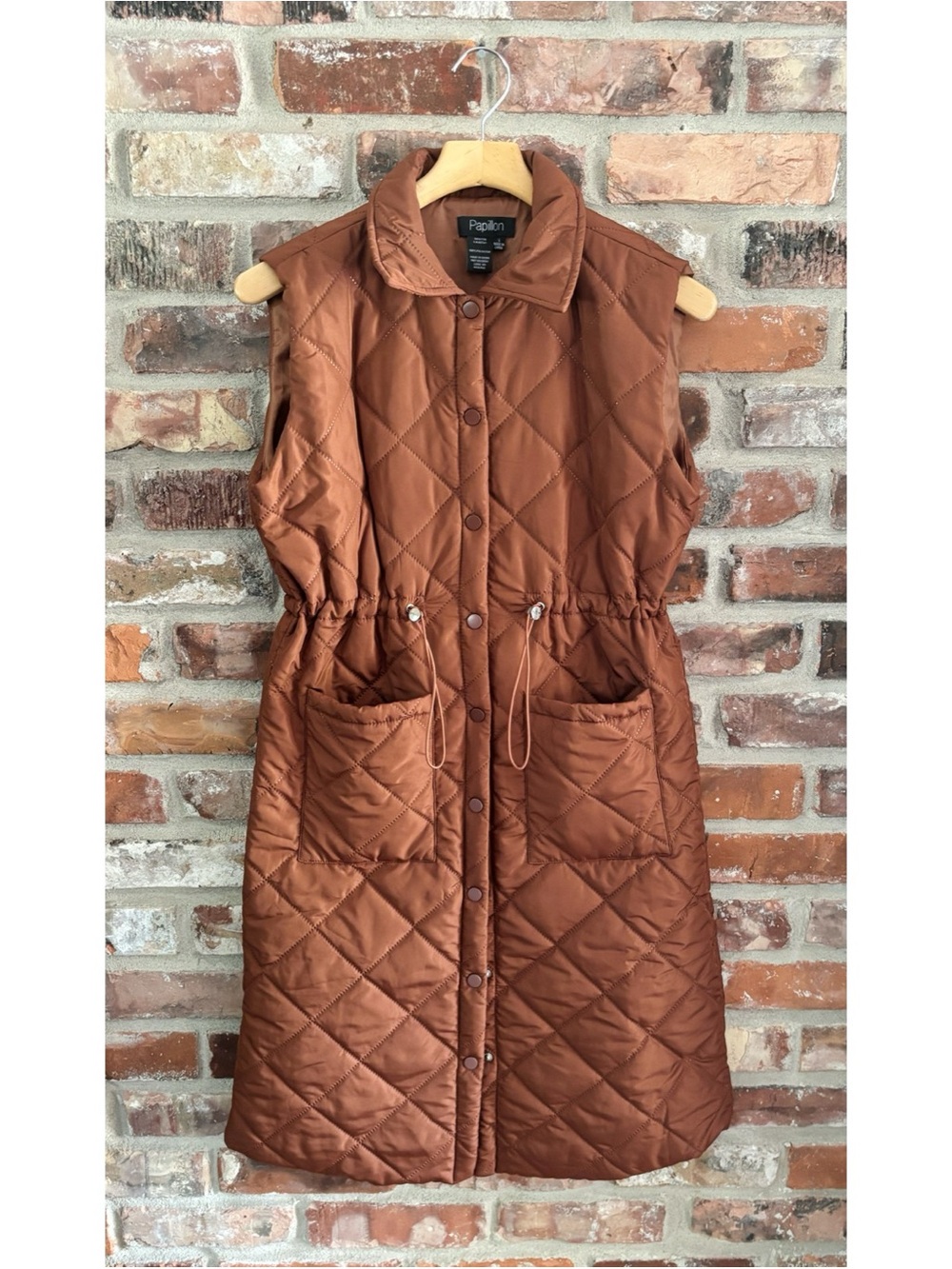 Papillon Rust Diamond Quilted Longline Puffer Vest, S